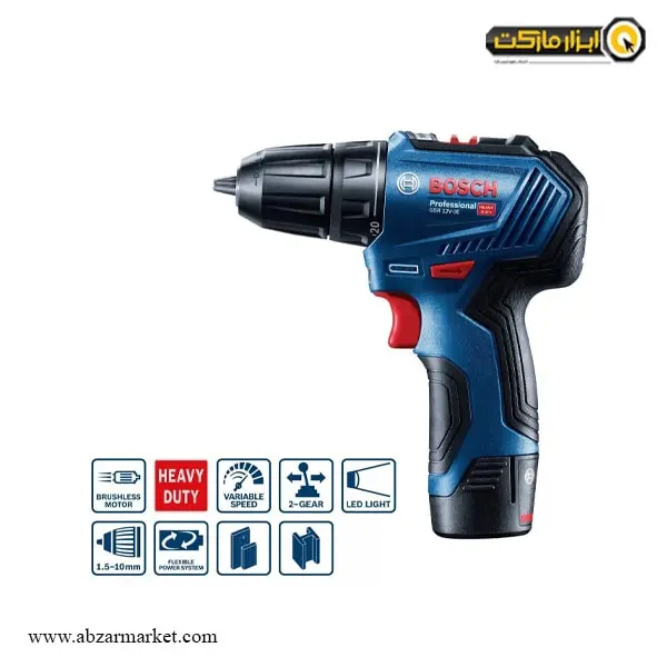 دریل شارژی بوش براشلس لیتیوم 12 ولت مدل GSR 12V-30