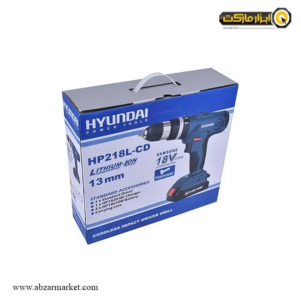 دریل شارژی چکشی هیوندای لیتیوم 18 ولت مدل HP218L-CD