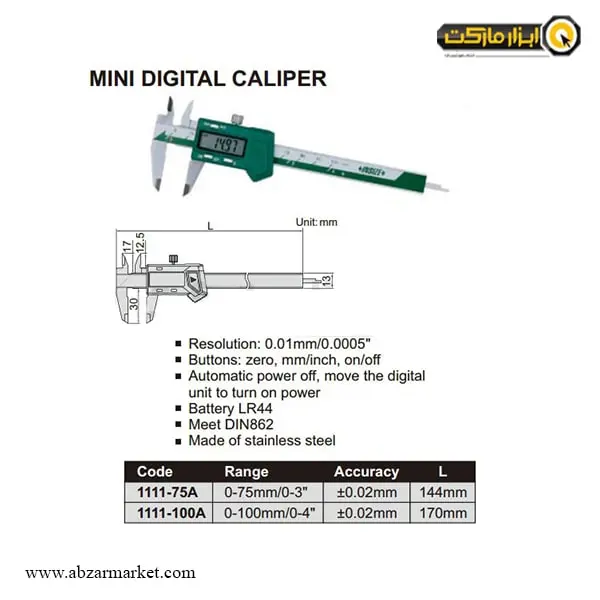 کولیس دیجیتال مینی اینسایز 10 سانتی متر (با گارانتی شرکتی) مدل 100-1111 A