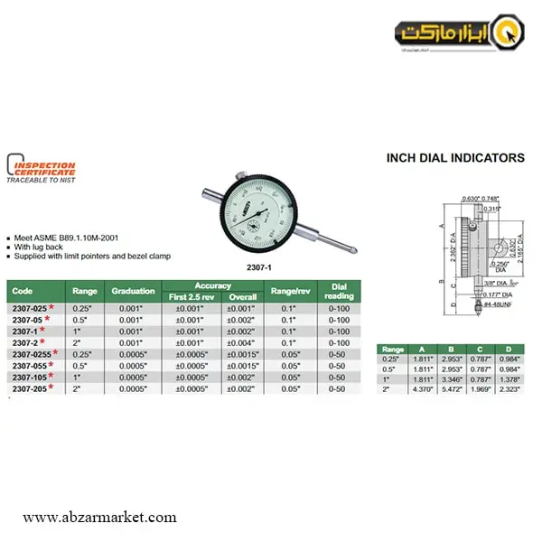ساعت اندیکاتور اینسایز اینچی مدل 105-2307
