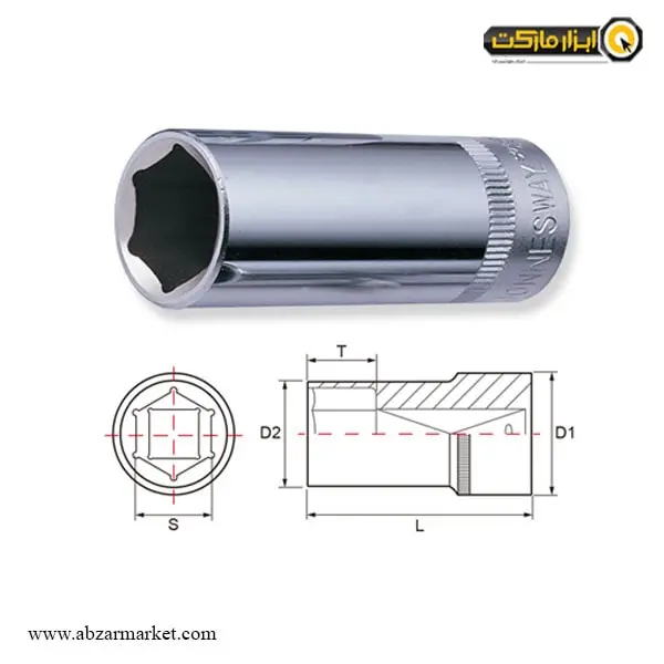 بکس تکی 3/8 اینچ جانزوی بلند 6 گوش مدل S04HD3