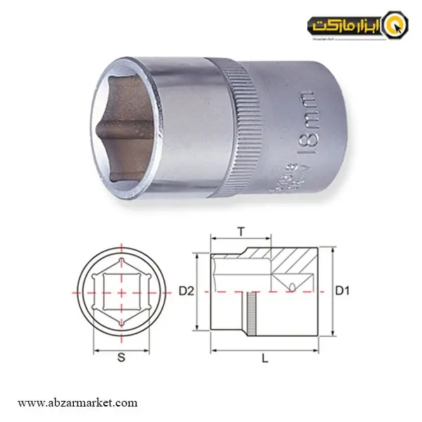 بکس تکی 3/8 اینچ جانزوی کوتاه 6 گوش مدل S04H3