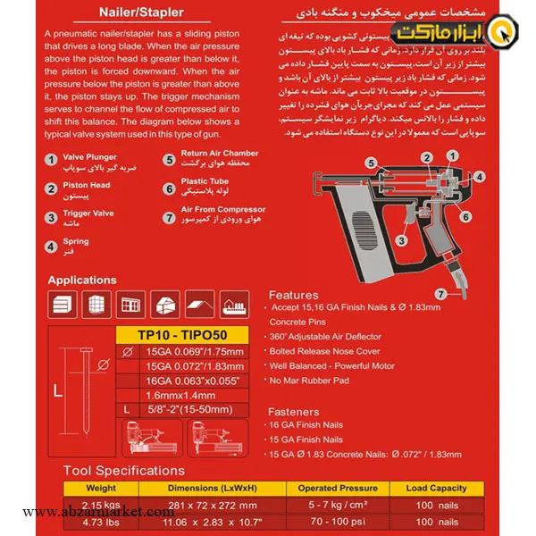 میخکوب بادی توسن تی پو مدل TP10-TIPO50
