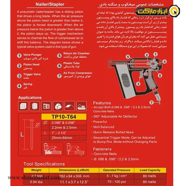 میخکوب بادی توسن تی مدل TP10-T64