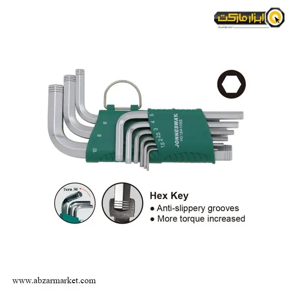 آچار آلن شش گوش جانزوی کارتی کوتاه 9 عددی مدل H01SA109S