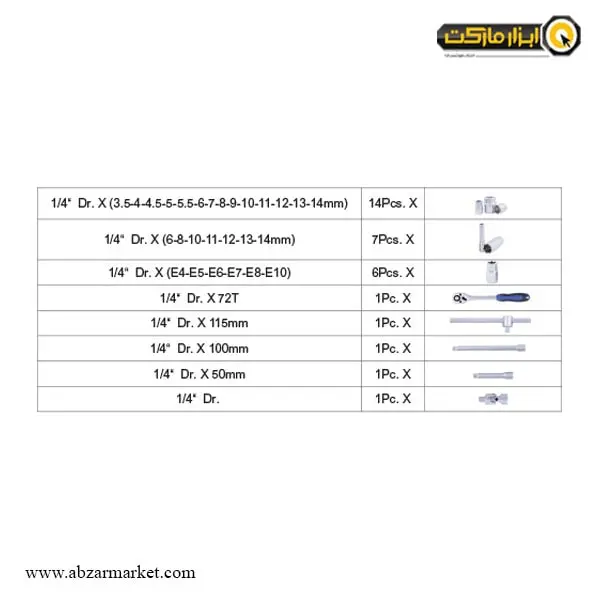 جعبه بکس هزبرن 32 پارچه 1/4 اینچ مدل 1225232