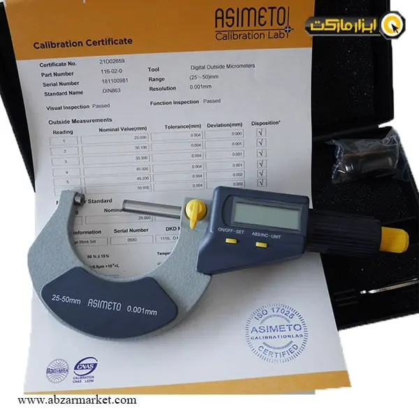 میکرومتر دیجیتال آسیمتو خارج سنج 50-25 میلی متر مدل 0-02-116