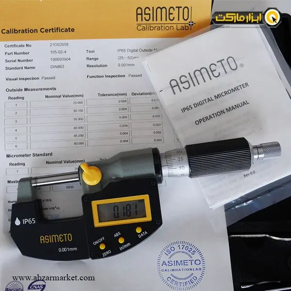 میکرومتر دیجیتال آسیمتو خارج سنج 50-25 میلی متر مدل 4-02-105