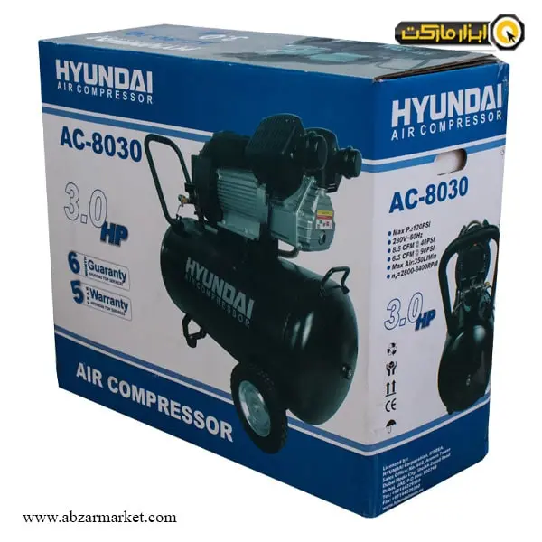 پمپ باد 80 لیتری هیوندای مدل AC-8030 پمپ باد 80 لیتری هیوندای مدل AC-8030