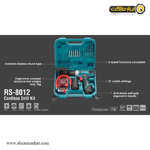 کیت شارژی 12 ولت 19 پارچه رونیکس مدل RS-8012 کیت شارژی 12 ولت 19 پارچه رونیکس مدل RS-8012