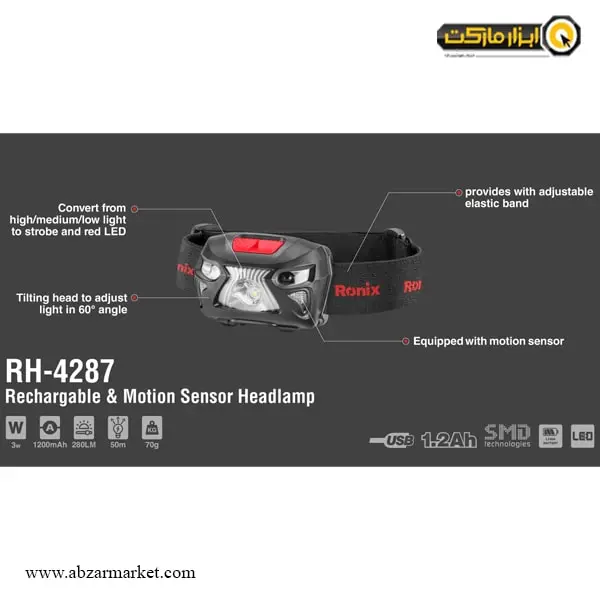 چراغ پیشانی رونیکس مدل RH-4287
