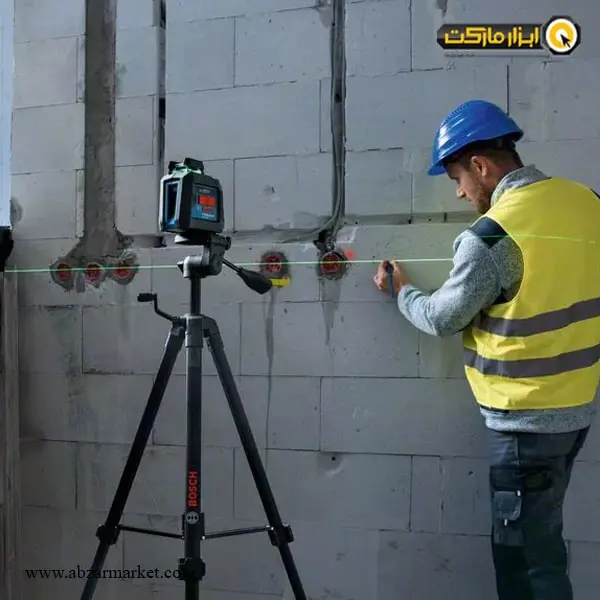 تراز لیزری بوش دو خط 360 درجه نور سبز با سه پایه مدل GLL 2-20 G