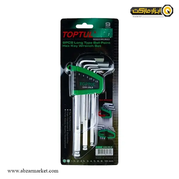 آچار آلن سر گرد تاپ تول کارتی بلند 9 عددی مدل GSN-09LB