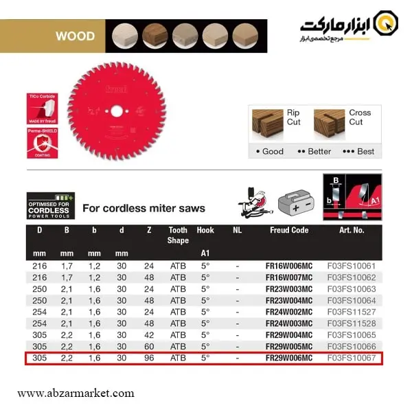 تیغ اره الماسه چوب بر فرود 305x96 مدل FR29W006MC تیغ اره الماسه چوب بر فرود 305x96 مدل FR29W006MC