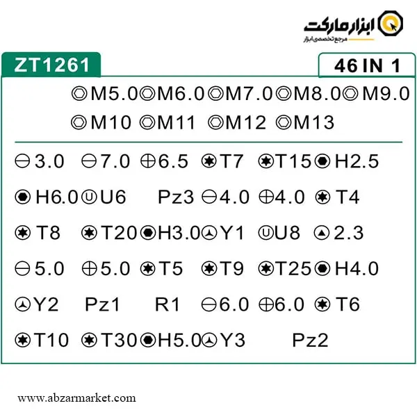 ست سر پیچ گوشتی برلیون 47 عددی مدل ZT1261