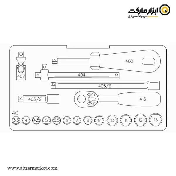 جعبه بکس اشتایویل 19 پارچه 1/4 اینچ مدل 40/13/6