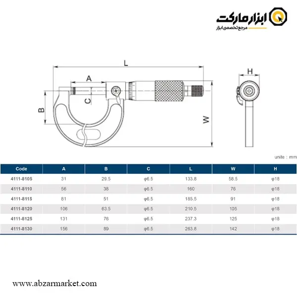 میکرومتر داسکوا 25-0 میلی متر خارج سنج مدل 8105-4111