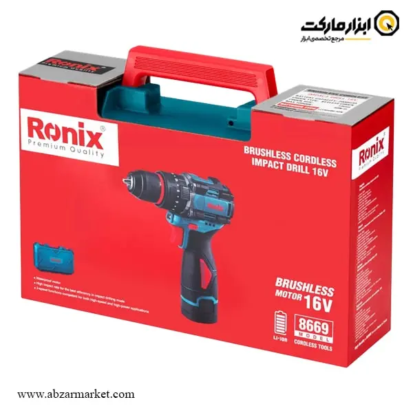 دریل شارژی چکشی رونیکس براشلس لیتیوم 16 ولت مدل 8669