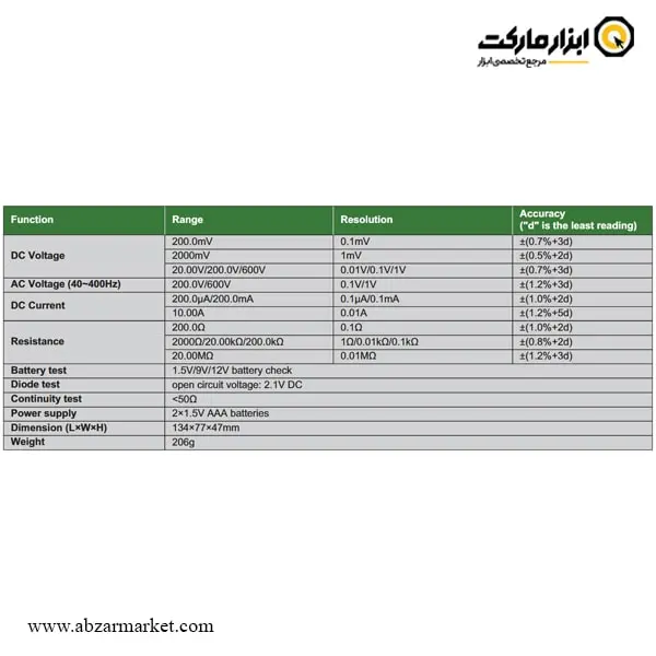 مولتی متر جیبی دیجیتال اینسایز (با گارانتی شرکتی) مدل 9242-ML100A