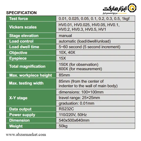 سختی سنج میکرو ویکرز اینسایز (با گارانتی شرکتی) مدل ISH-TDV1000