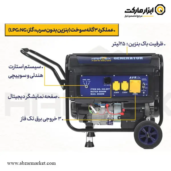 موتور برق سه گانه سوز هاردکس 8.5 کیلو وات مدل HG-85T
