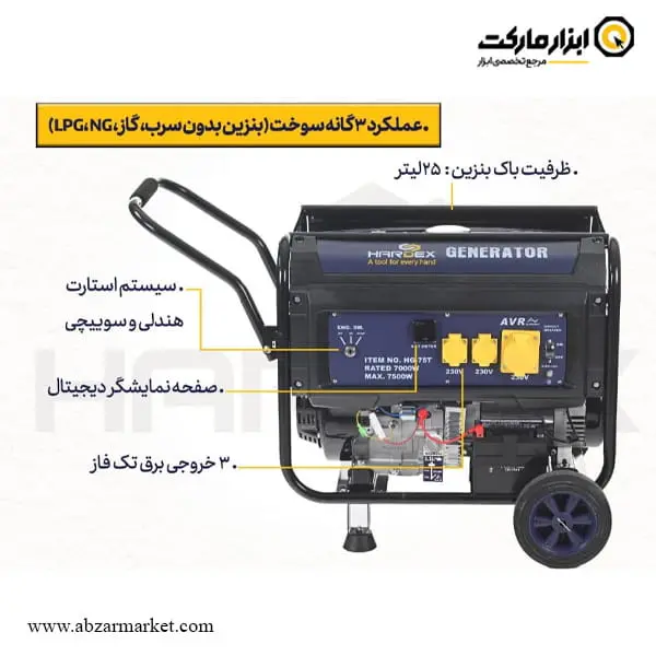 موتور برق سه گانه سوز هاردکس 7.5 کیلو وات مدل HG-75T
