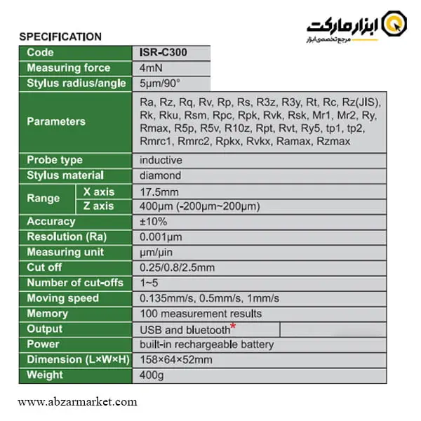 زبری سنج دیجیتال اینسایز بلوتوثی مدل ISR-C300