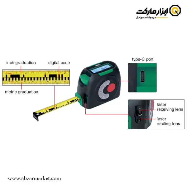 متر لیزری و نواری اینسایز 40 متری مدل 9563-C40