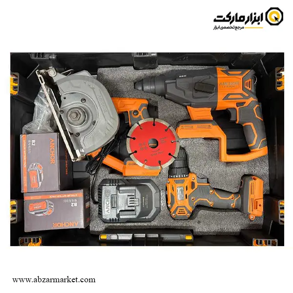 کیت سه دستگاه آنکور اره گردبر و بتن کن و دریل شارژی براشلس مدل DCH1-DCR1-DCE1