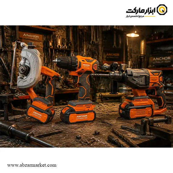 کیت سه دستگاه آنکور اره گردبر و بتن کن و دریل شارژی براشلس مدل DCH1-DCR1-DCE1