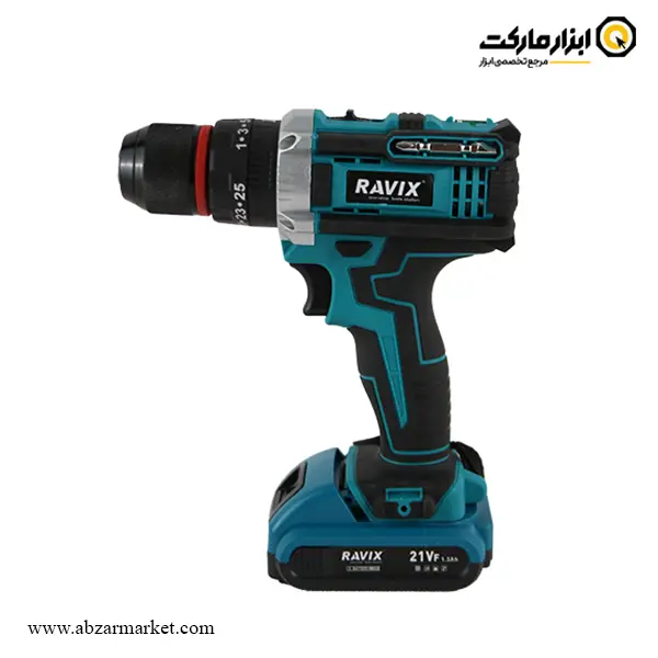 کیت دریل شارژی چکشی راویکس براشلس لیتیوم 21 ولت 35 پارچه مدل RX-2135