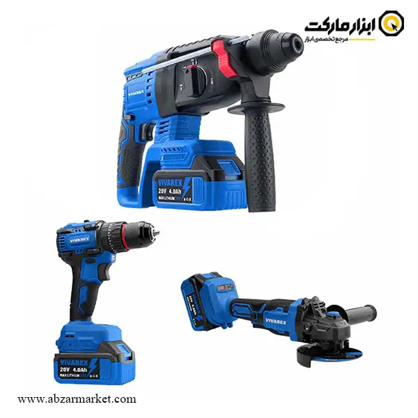 کیت سه دستگاه ویوارکس مینی فرز و دریل چکشی و بتن کن شارژی براشلس مدل VR2403-BCK