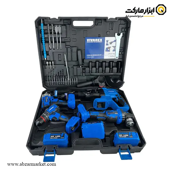 کیت چهار دستگاه ویوارکس مینی فرز و بکس و دریل چکشی و بتن کن شارژی براشلس مدل VR2404-BCK