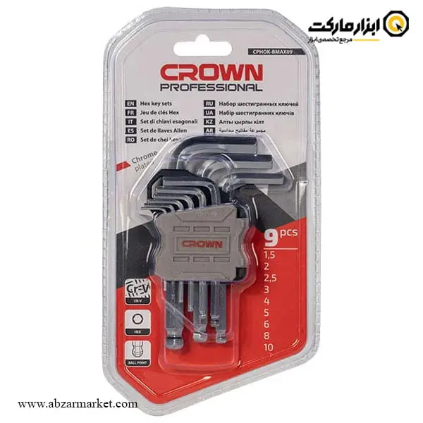 آچار آلن شش گوش کرون کارتی کوتاه 9 عددی مدل CPHOK-BMAX09 آچار آلن شش گوش کرون کارتی کوتاه 9 عددی مدل CPHOK-BMAX09