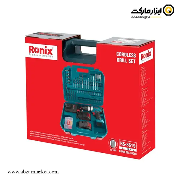 کیت دریل شارژی چکشی رونیکس لیتیوم 20 ولت 53 پارچه مدل RS-8619