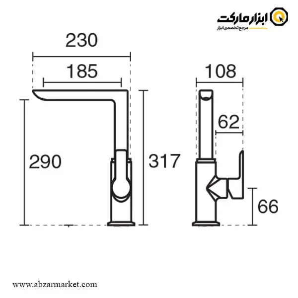 شیر ظرفشویی تاپ لاین کی دبلیو سی مدل ریتا