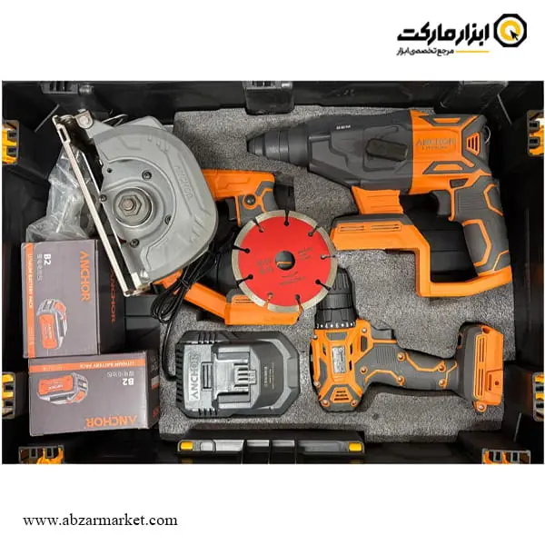 کیت سه دستگاه آنکور اره گردبر و بتن کن و دریل شارژی (برق کاری) مدل DCM1-DCR1-DCE1