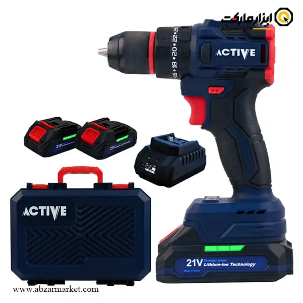 دریل شارژی چکشی اکتیو براشلس لیتیوم 21 ولت 2 باتری مدل AC-3221BL