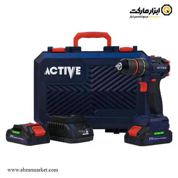 دریل شارژی چکشی اکتیو براشلس لیتیوم 21 ولت 2 باتری مدل AC-3221BL