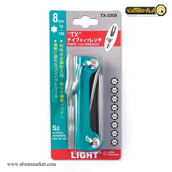 آچار آلن ستاره ای لایت چاقویی 8 عددی مدل TX-3308
