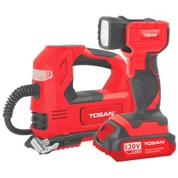 کیت کمپرسور فندکی براشلس و چراغ قوه شارژی توسن 20 ولت مدل 9799