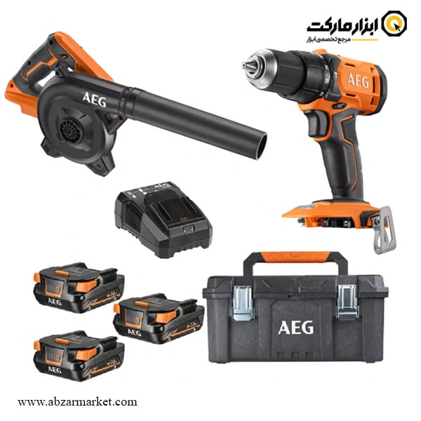 کیت دریل چکشی و بلوور شارژی AEG مدل BSB18G4-203+BGE18C2