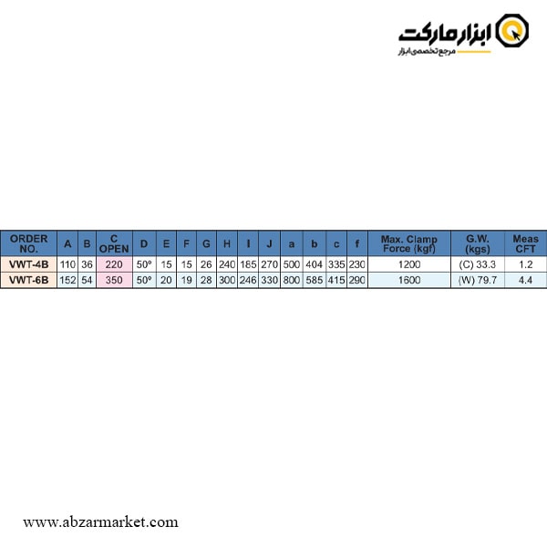 گیره سینوسی دستگاه فرز ورتکس 2 جهته فک بلند مدل VWT-B