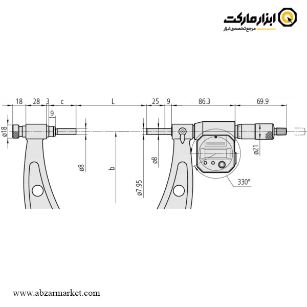 میکرومتر دیجیتال میتوتویو 400-300 خارج سر تعویض شو مدل 520-340