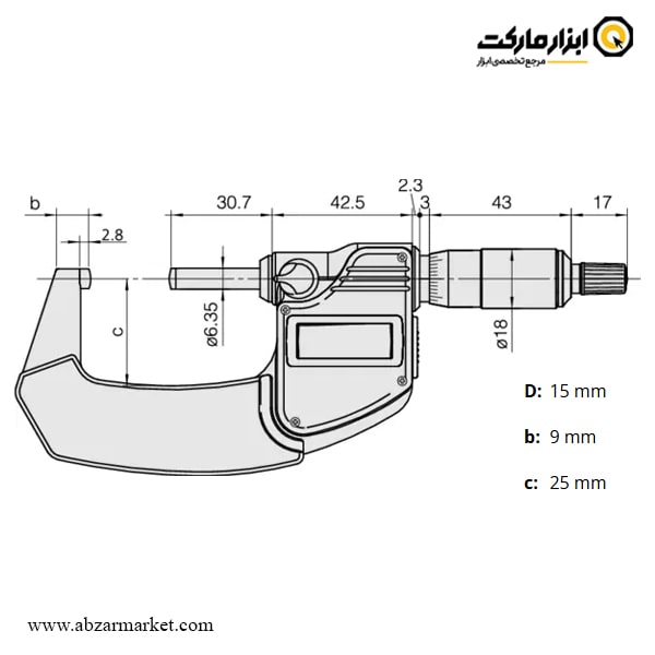 میکرومتر دو سر گرد دیجیتال میتوتویو خارج 25-0 ضد آب مدل 271-395