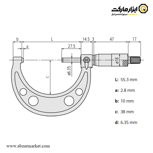 میکرومتر میتوتویو 50-25 میلی متر خارج سنج مدل 138-103