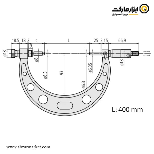 میکرومتر میتوتویو 500-400 خارج سنج سر تعویض شو مدل 143-104 A