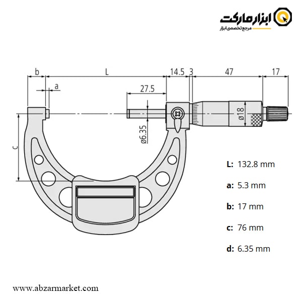 میکرومتر میتوتویو 125-100 میلی متر خارج سنج مدل 141-103