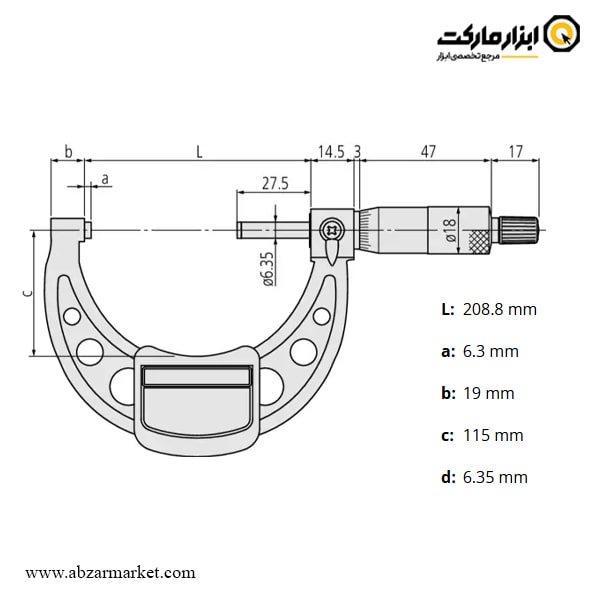 میکرومتر میتوتویو 200-175 میلی متر خارج سنج مدل 144-103