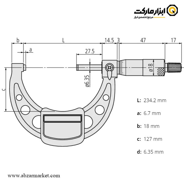 میکرومتر میتوتویو 225-200 میلی متر خارج سنج مدل 145-103